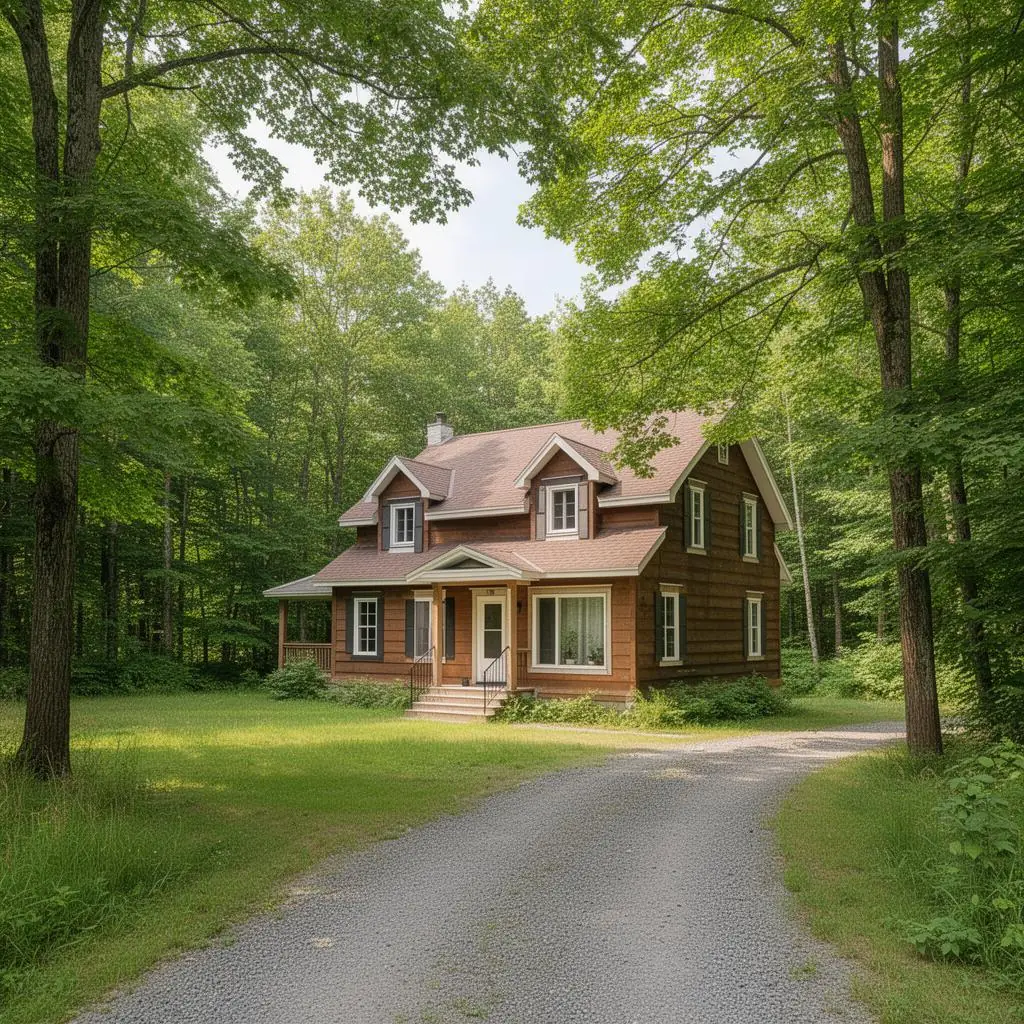 Maison résidentielle entourée d'arbres représentant le quartier Ascot à Sherbrooke