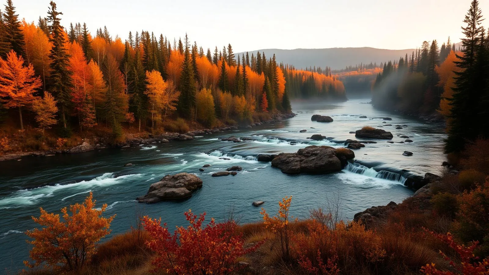 Rivière Missisquoi Nord à Bolton-Est en automne avec cascades et forêt aux couleurs chaudes