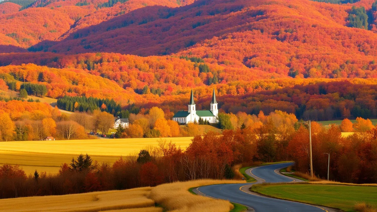 Vue automnale depuis Parker Hill sur les collines colorées et clochers de Dixville
